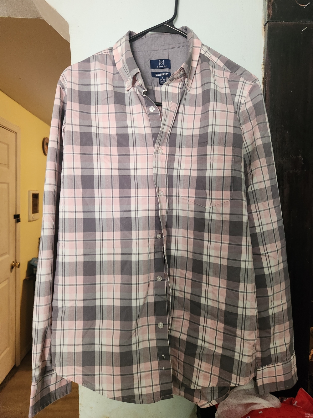 George Pink & Gray Plaid Button-Down Shirt